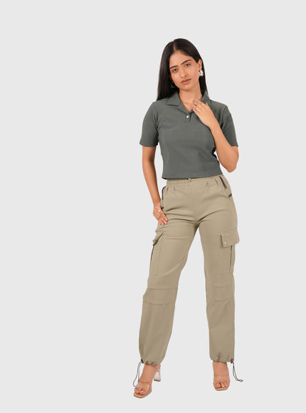 Women’s Sage Green Wide Leg Cargo Korean Pants