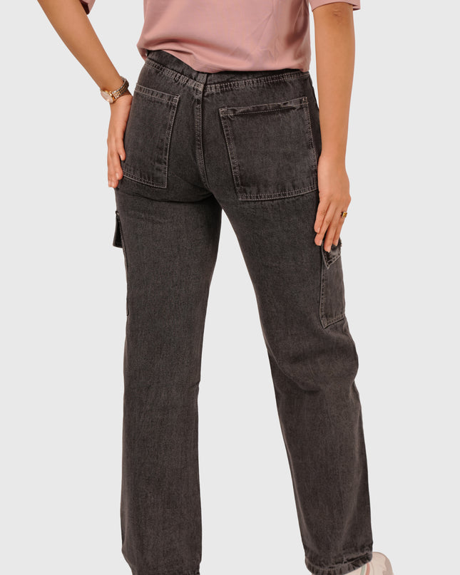 Women’s Charcoal Black 6-Pocket Cargo Jeans