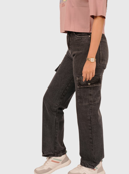 Women’s Charcoal Black 6-Pocket Cargo Jeans