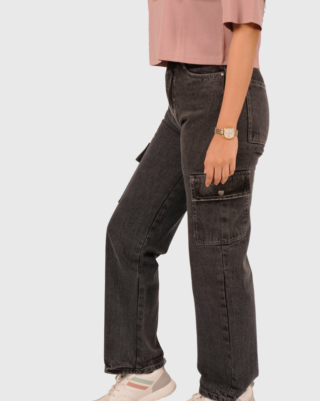 Women’s Charcoal Black 6-Pocket Cargo Jeans