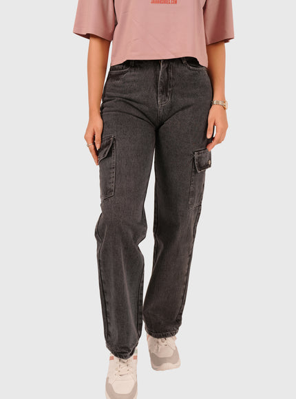 Women’s Charcoal Black 6-Pocket Cargo Jeans