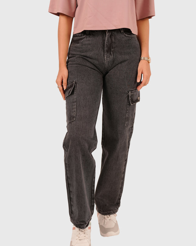 Women’s Charcoal Black 6-Pocket Cargo Jeans