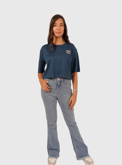 Women’s Navy Blue Oversized Crop T-Shirt