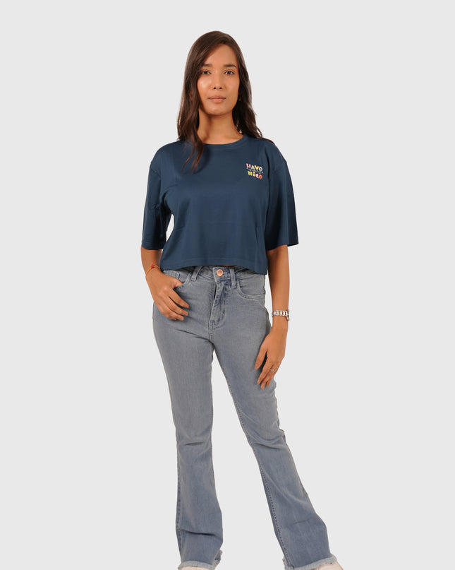 Women’s Navy Blue Oversized Crop T-Shirt