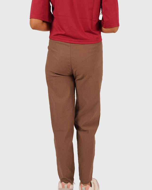 Women’s Taupe Brown Stretchable Joggers – High Waist