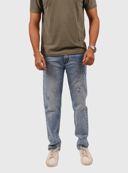 Men’s Light Blue Narrow Fit Distressed Jeans – Stretchable Denim