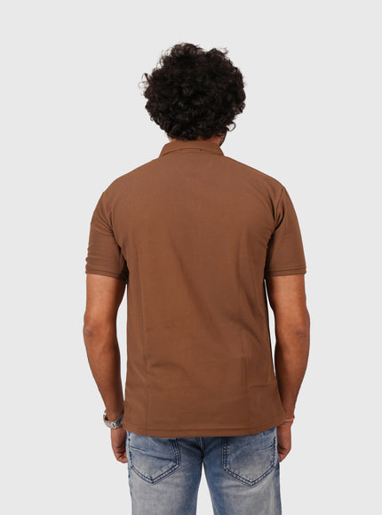 Men’s Brown Polo T-Shirt with Zip Collar – Casual Regular Fit