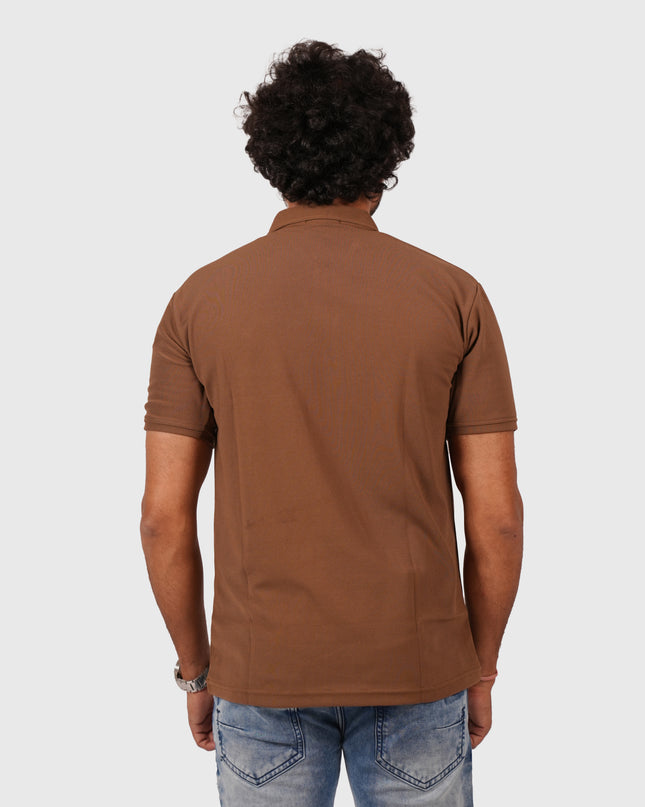 Men’s Brown Polo T-Shirt with Zip Collar – Casual Regular Fit