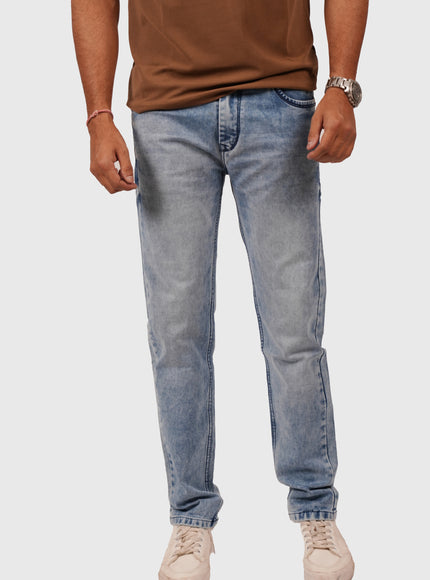 Men’s Light Blue Acid Wash Comfort Fit Knitted Jeans