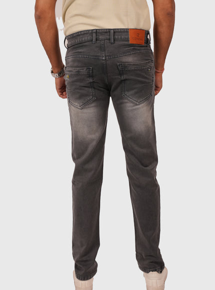 Men’s Dark Grey Narrow Fit Distressed Jeans – Stretchable Denim