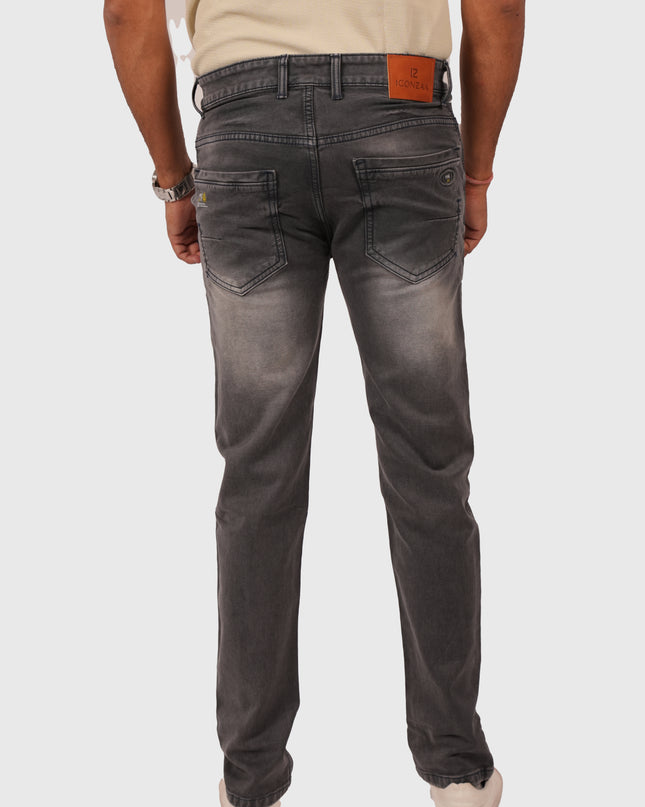 Men’s Dark Grey Narrow Fit Distressed Jeans – Stretchable Denim