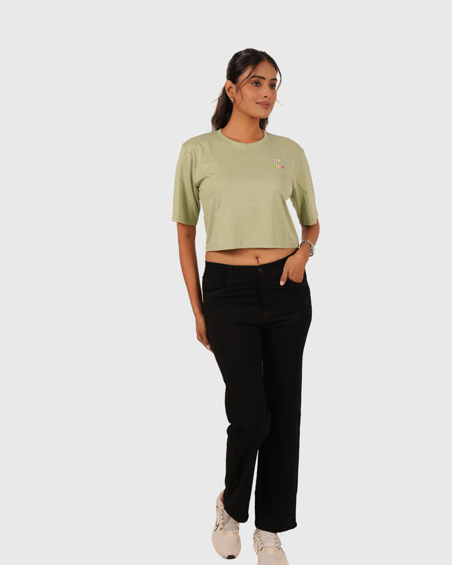 Women’s Light Green Oversized Crop T-Shirt