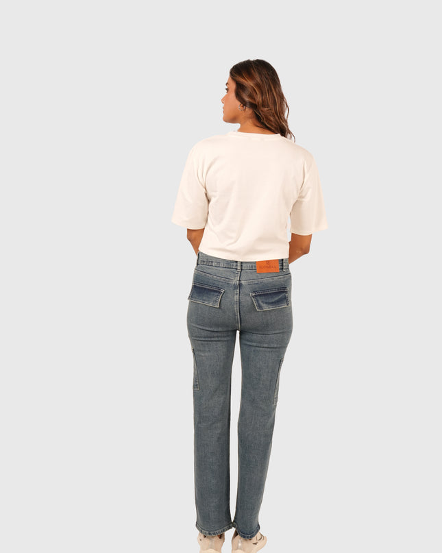 Women’s Light Blue Stretchable Cargo Denim Jeans