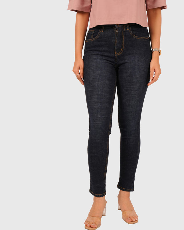 Women’s Dark Blue Stretchable Ankle-Length Jeans – Blue Hint with White Wash
