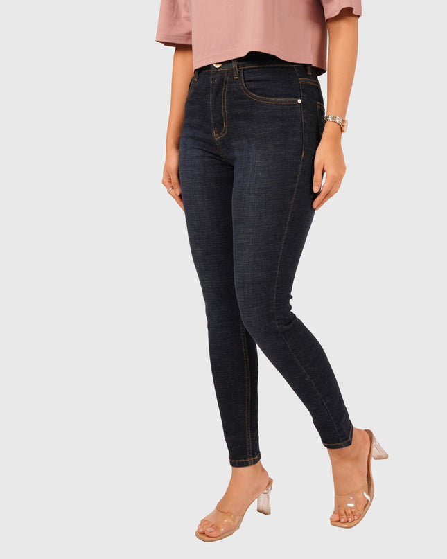 Women’s Dark Blue Stretchable Ankle-Length Jeans – Blue Hint with White Wash