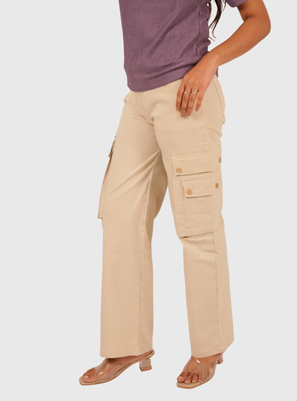 Women’s Beige Wide Leg Cargo Korean Pants