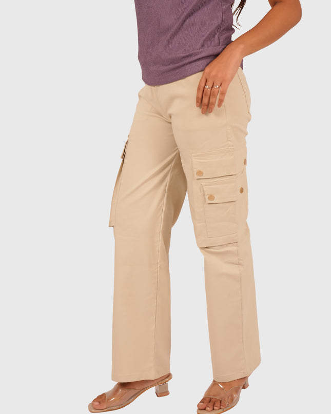 Women’s Beige Wide Leg Cargo Korean Pants
