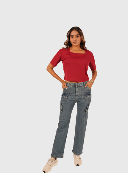 Women’s Light Blue Stretchable Cargo Denim Jeans