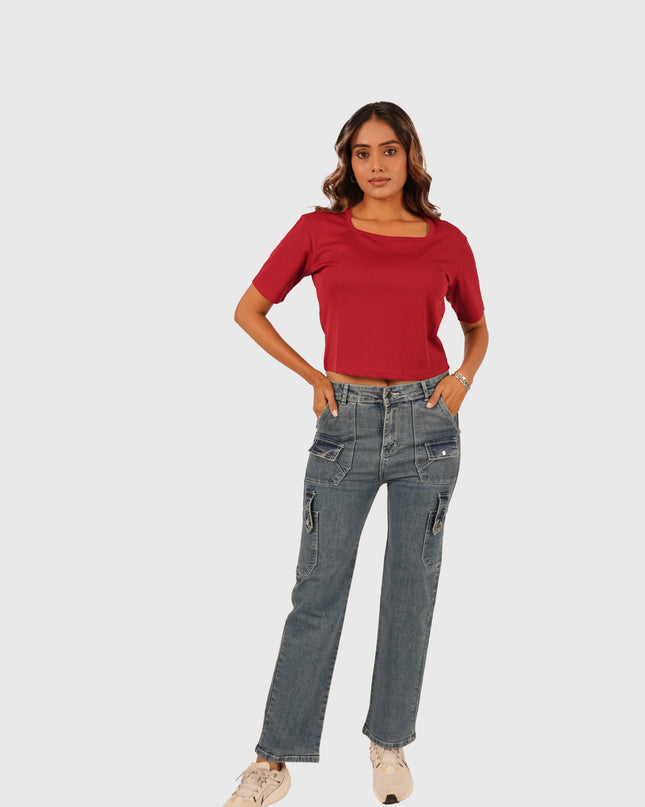 Women’s Light Blue Stretchable Cargo Denim Jeans