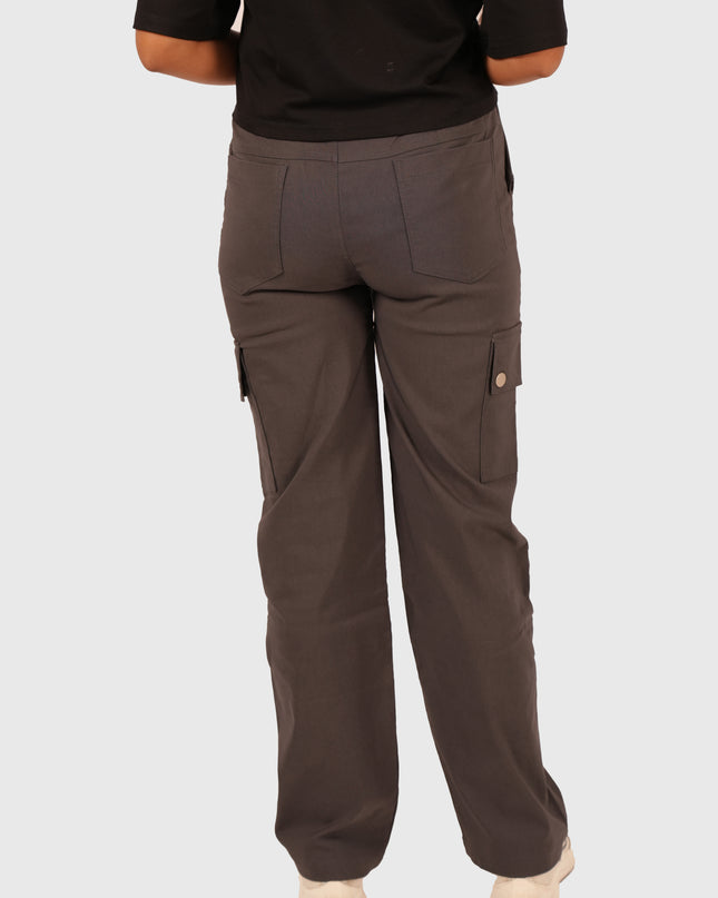 Women’s Charcoal Grey Straight Fit Cargo Korean Pants – Stretchable