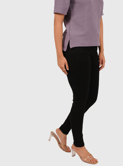 Women’s Black High Waist Skinny Jeans – White Wash