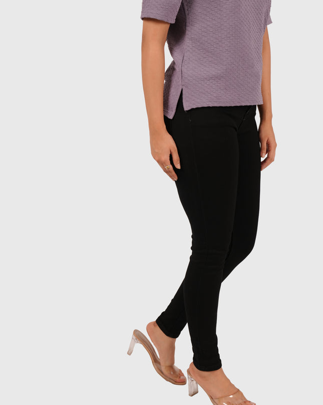 Women’s Black High Waist Skinny Jeans – White Wash