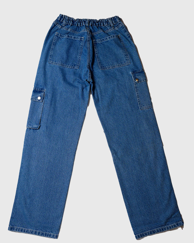 Women’s Medium Blue Cargo Denim – Elastic Fitting