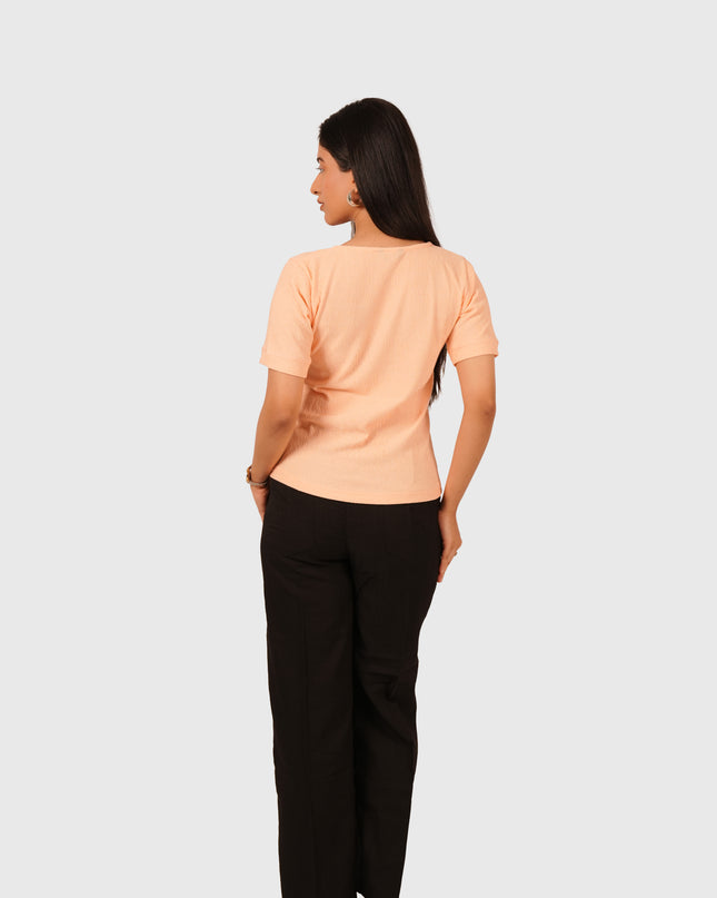 Women’s Peach Regular Fit Square Neck Top