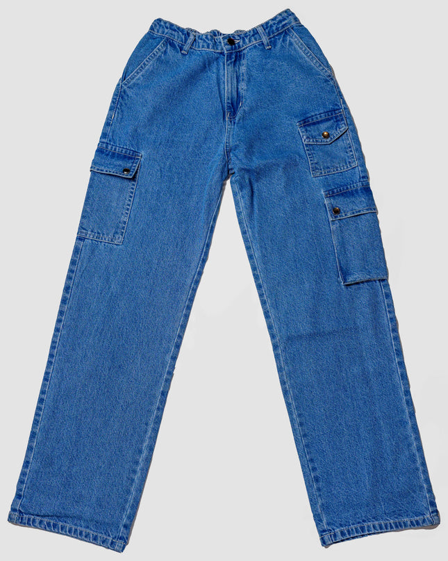Women’s Medium Blue Cargo Denim – Elastic Fitting