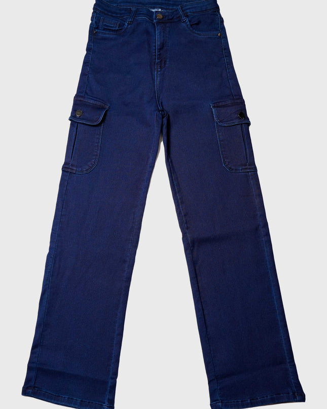 Women’s Deep Navy Blue 6-Pocket Full-Length Cargo Jeans