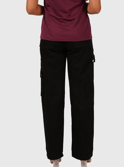 Women’s Jet Black Cargo Denim – Elastic Fitting