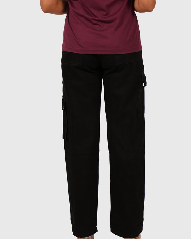 Women’s Jet Black Cargo Denim – Elastic Fitting