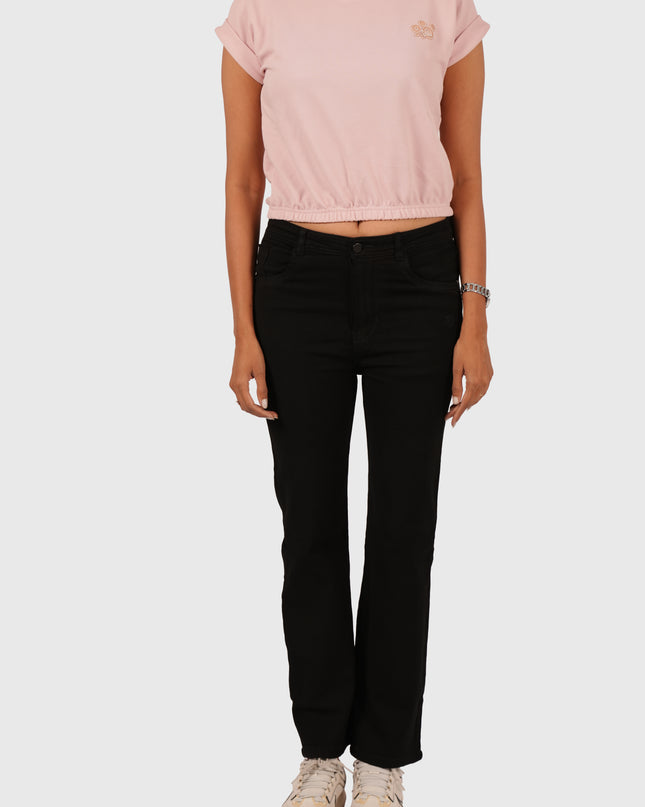 Women’s Full-Length Black High Waist Straight Jeans
