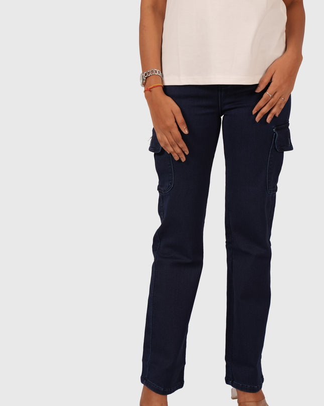 Women’s Deep Navy Blue 6-Pocket Full-Length Cargo Jeans