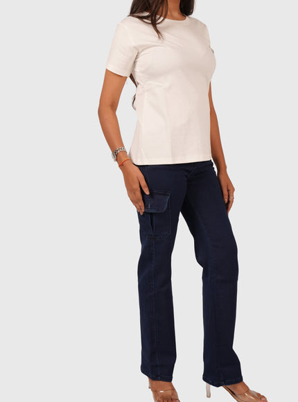 Women’s Deep Navy Blue 6-Pocket Full-Length Cargo Jeans