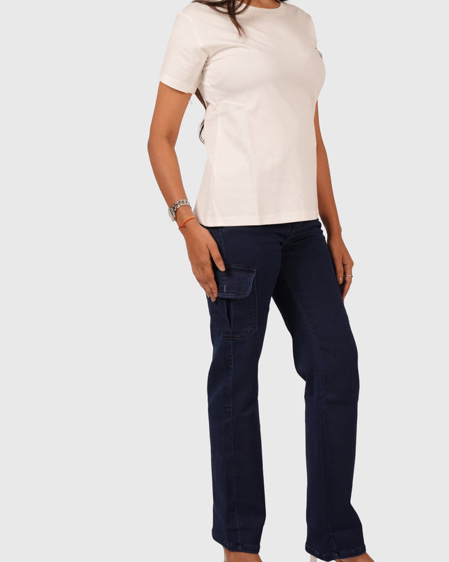 Women’s Deep Navy Blue 6-Pocket Full-Length Cargo Jeans