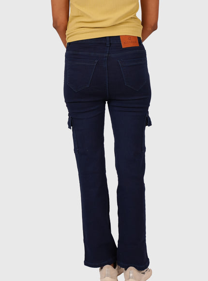 Women’s Navy Blue Full-Length 6-Pocket Cargo Jeans