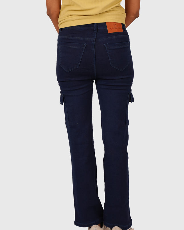 Women’s Navy Blue Full-Length 6-Pocket Cargo Jeans