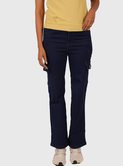 Women’s Navy Blue Full-Length 6-Pocket Cargo Jeans