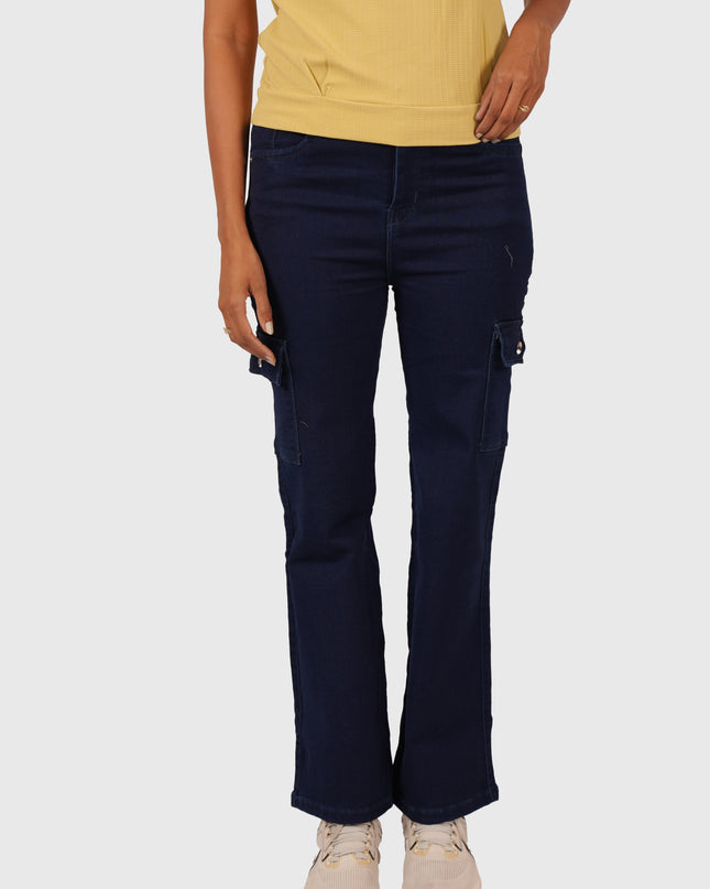 Women’s Navy Blue Full-Length 6-Pocket Cargo Jeans