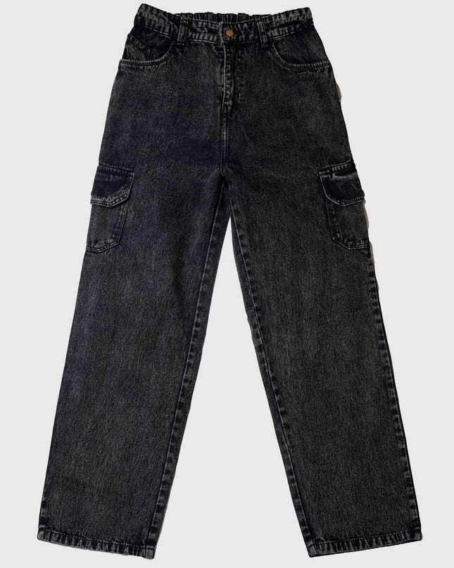 Women’s Charcoal Black Wash Wide Leg Cargo Jeans