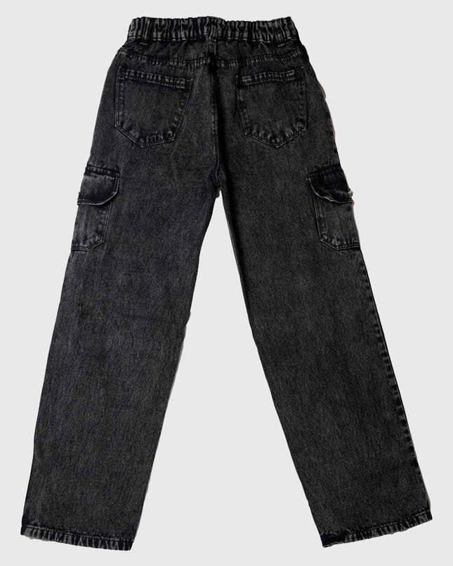 Women’s Charcoal Black Wash Wide Leg Cargo Jeans
