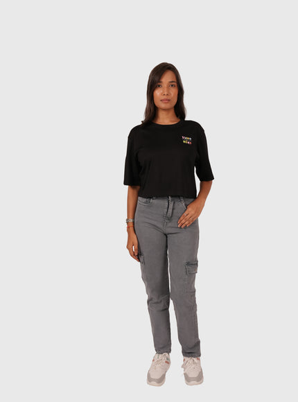 Women’s Black Oversized Crop T-Shirt