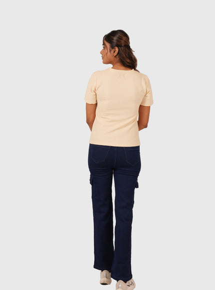 Women’s Cream Regular Fit Round Neck T-Shirt