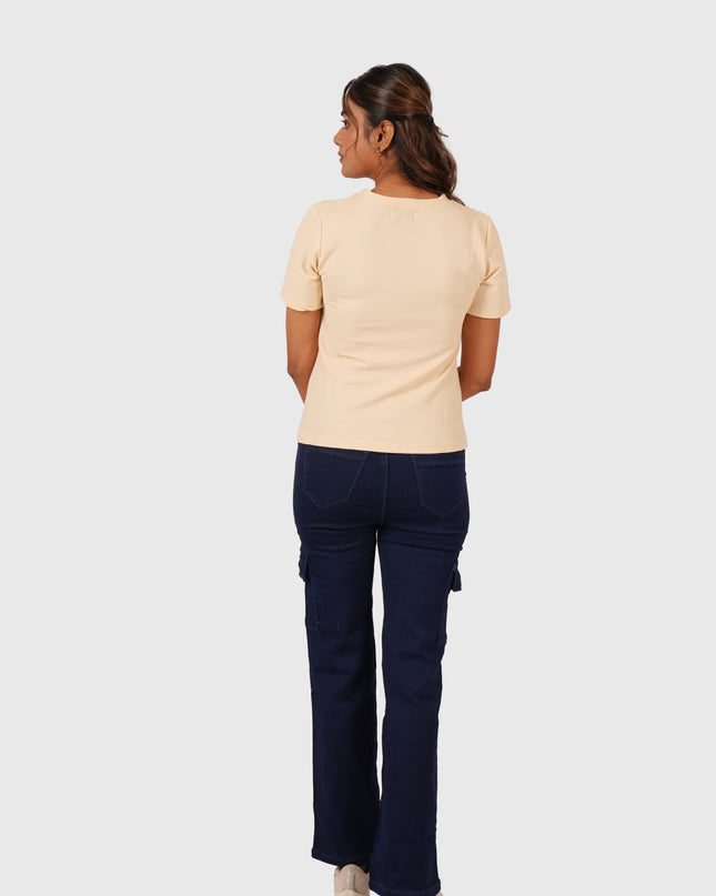 Women’s Cream Regular Fit Round Neck T-Shirt