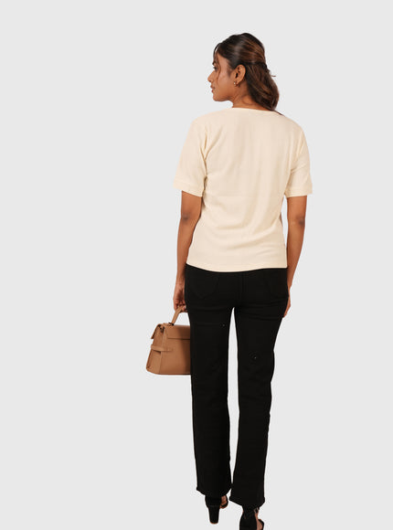 Women’s Cream Regular Fit Square Neck Top