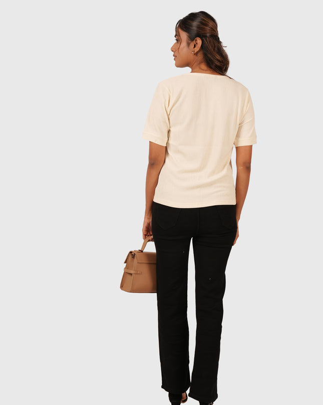 Women’s Cream Regular Fit Square Neck Top