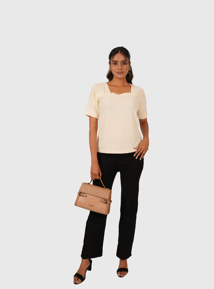 Women’s Cream Regular Fit Square Neck Top