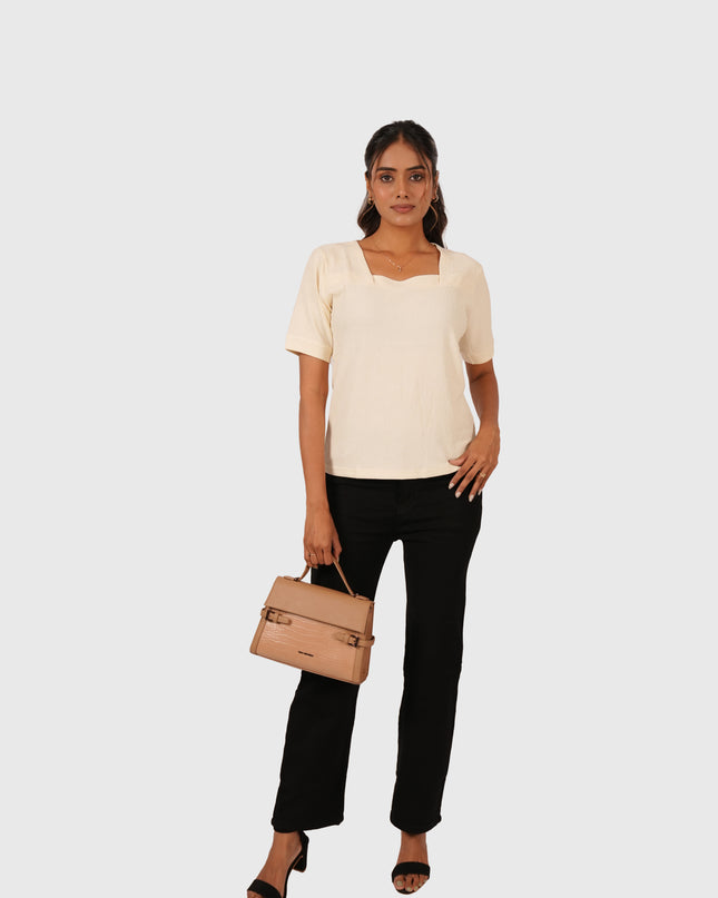 Women’s Cream Regular Fit Square Neck Top