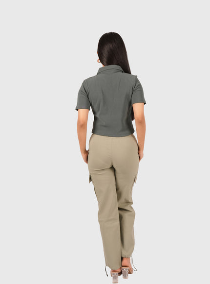 Women’s Sage Green Wide Leg Cargo Korean Pants